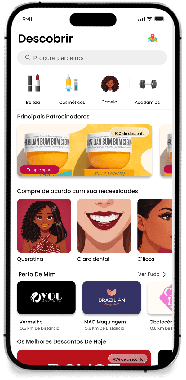 Tela descobrir parceiros no celular